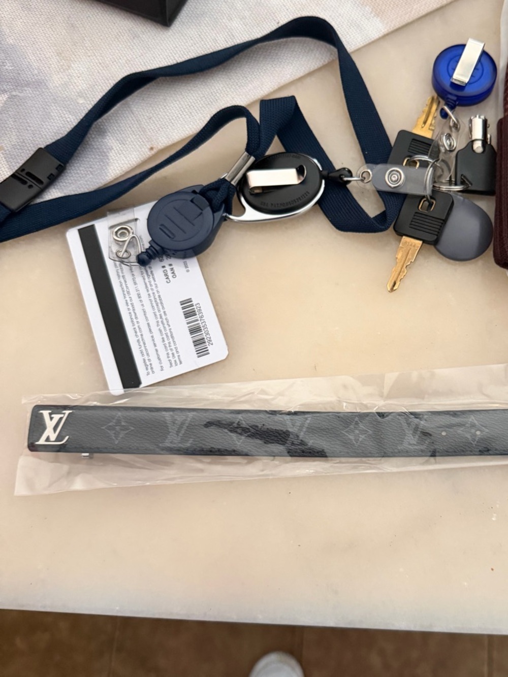 Louis Vuitton Black Monogram Canvas Strap with Silver LV Accent